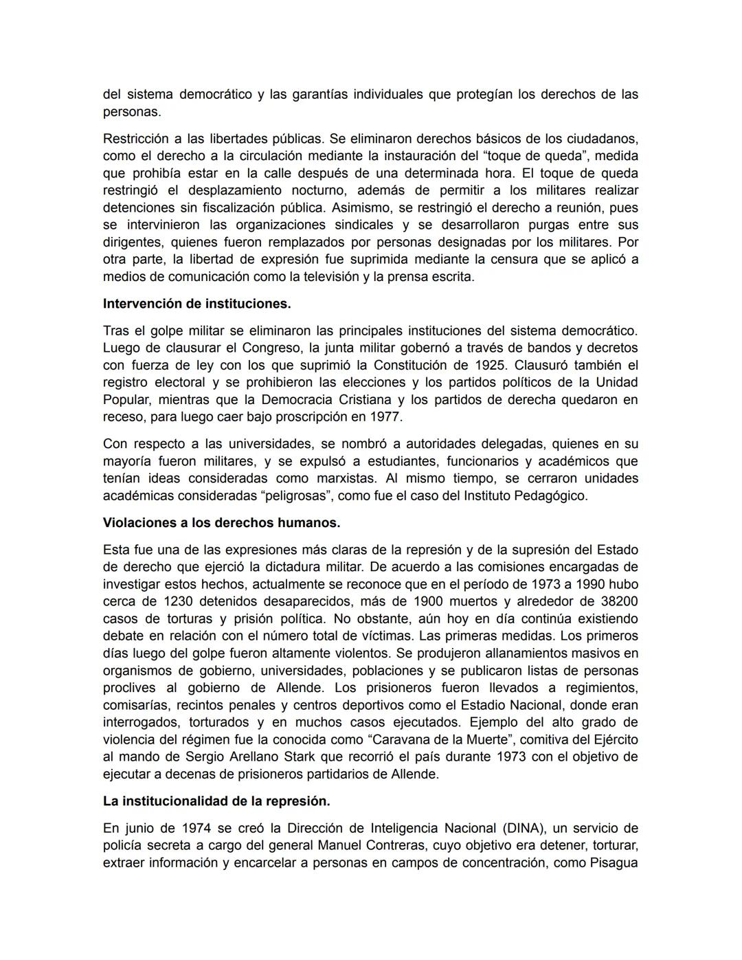 APUNTES: Dictadura militar y DD.HH.
A partir del 11 de septiembre de 1973 se estableció en el país un nuevo gobierno
concebido, según sus p