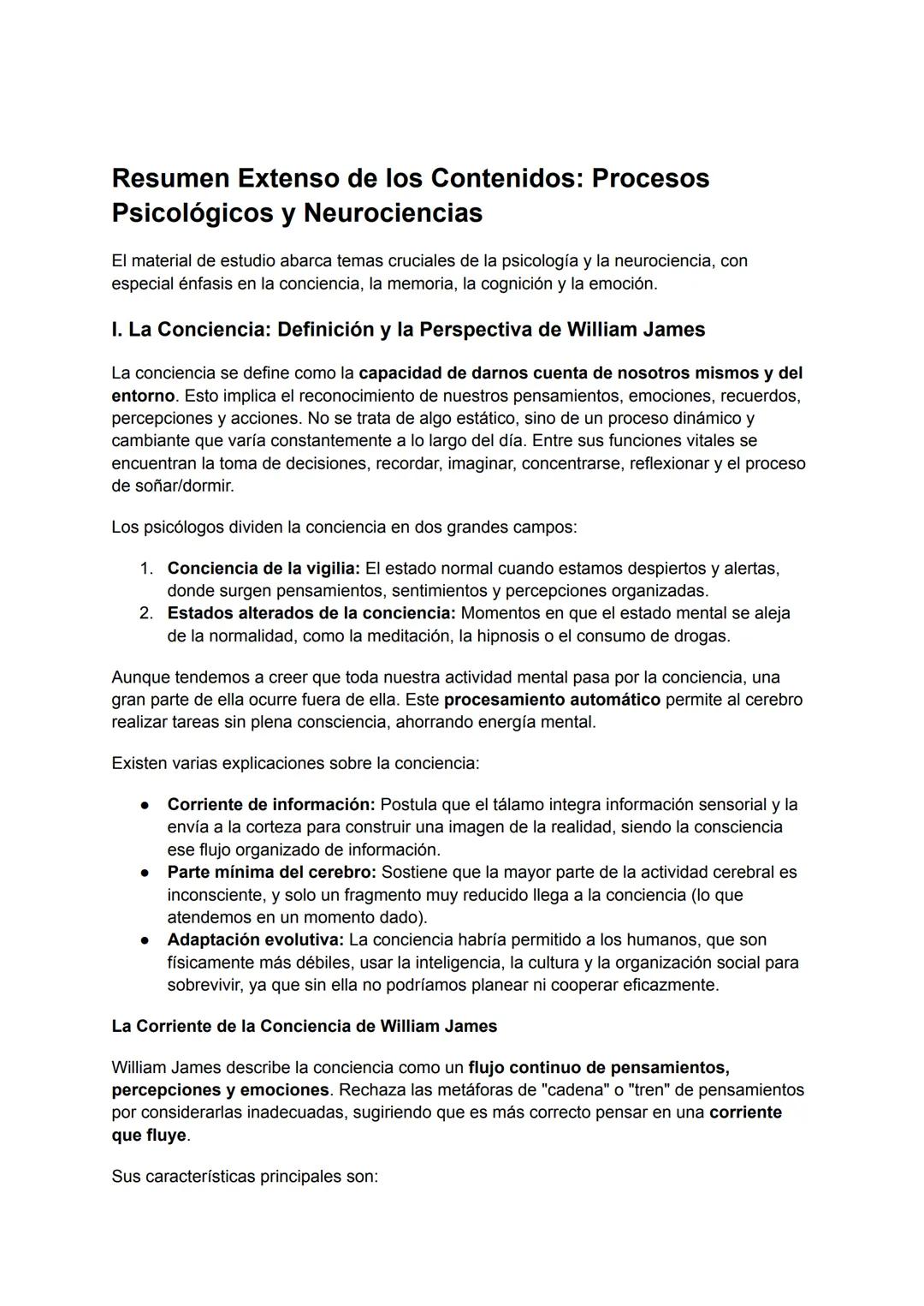# Resumen Extenso de los Contenidos: Procesos
Psicológicos y Neurociencias
El material de estudio abarca temas cruciales de la psicología y