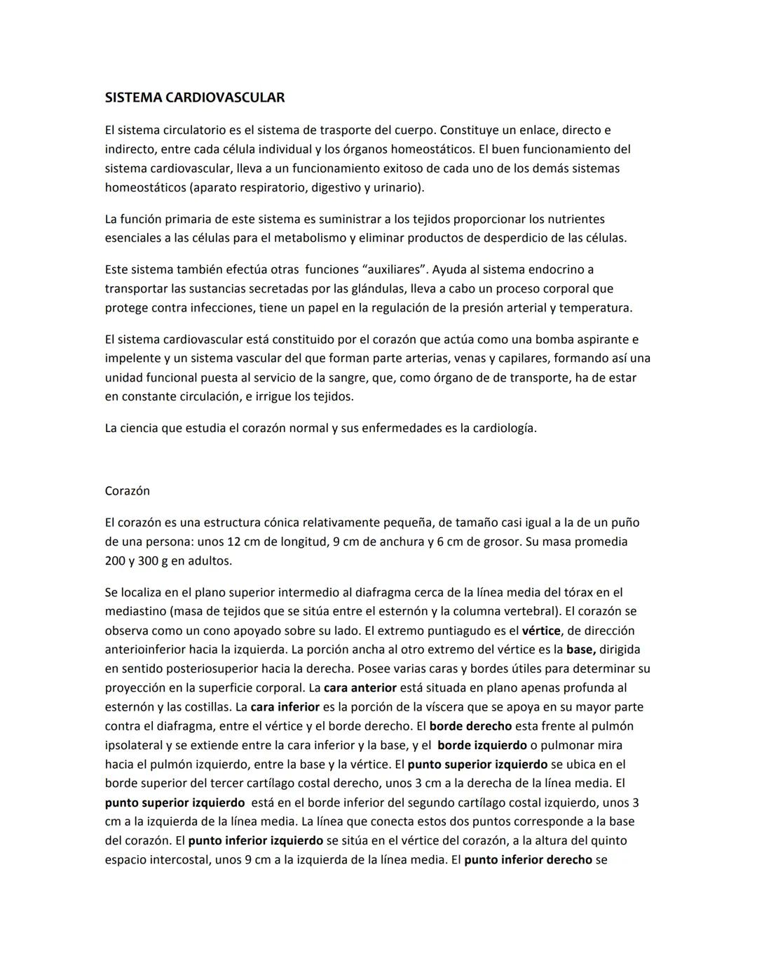 # SISTEMA CARDIOVASCULAR
El sistema circulatorio es el sistema de trasporte del cuerpo. Constituye un enlace, directo e
indirecto, entre ca