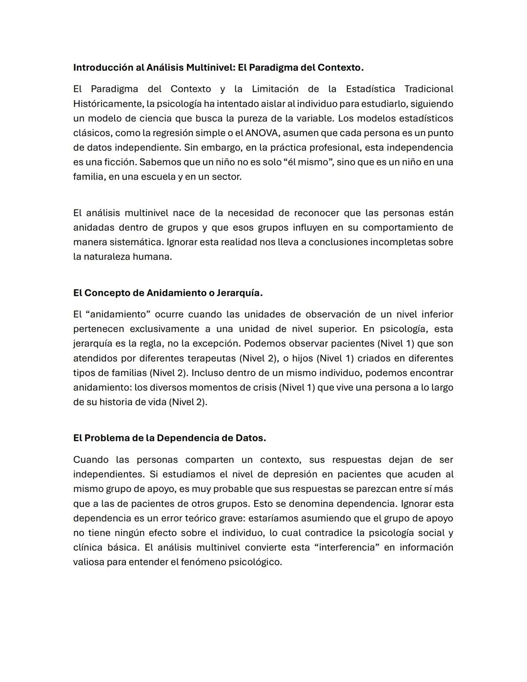 Introducción al Análisis Multinivel: El Paradigma del Contexto.
El Paradigma del Contexto y la Limitación de la Estadística Tradicional
His