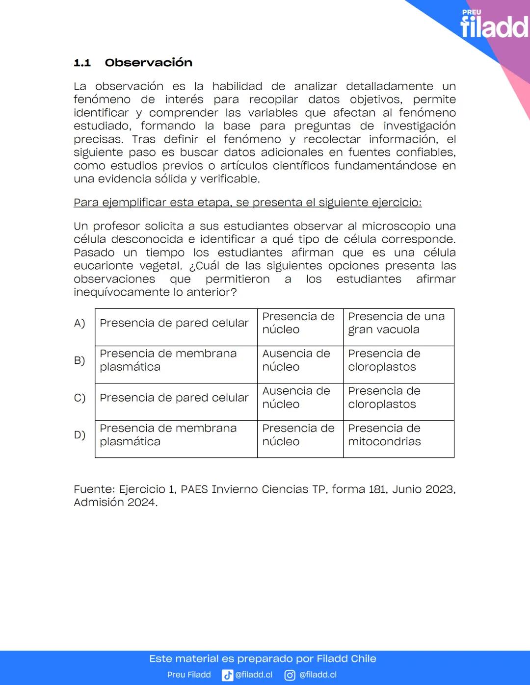 # GUÍA TEORICA
Ciencias Integradas
GUÍA
TEÓRICA
Preu Filadd @filadd.cl @filadd.cl
PREU
filadd # Habilidades científicas
## Introducción