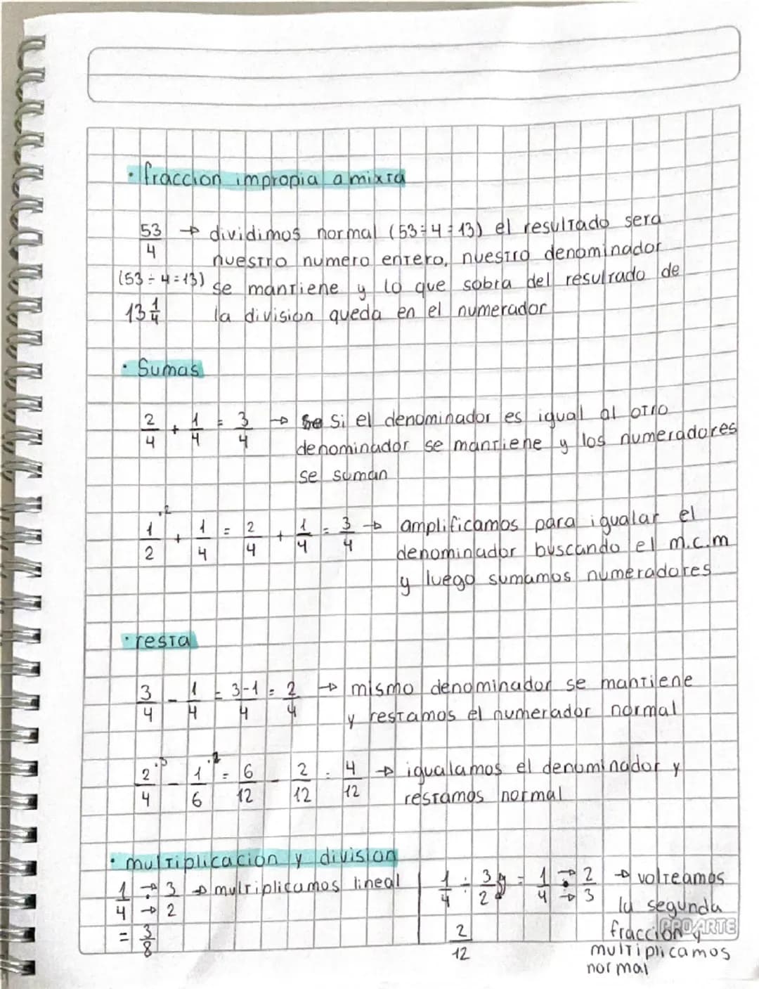 # fracciones
## Tipos de fracciones
- $1/2$ -> fraccion propia el numerador es mas pequeño que el denominador por lo que el resultado es d