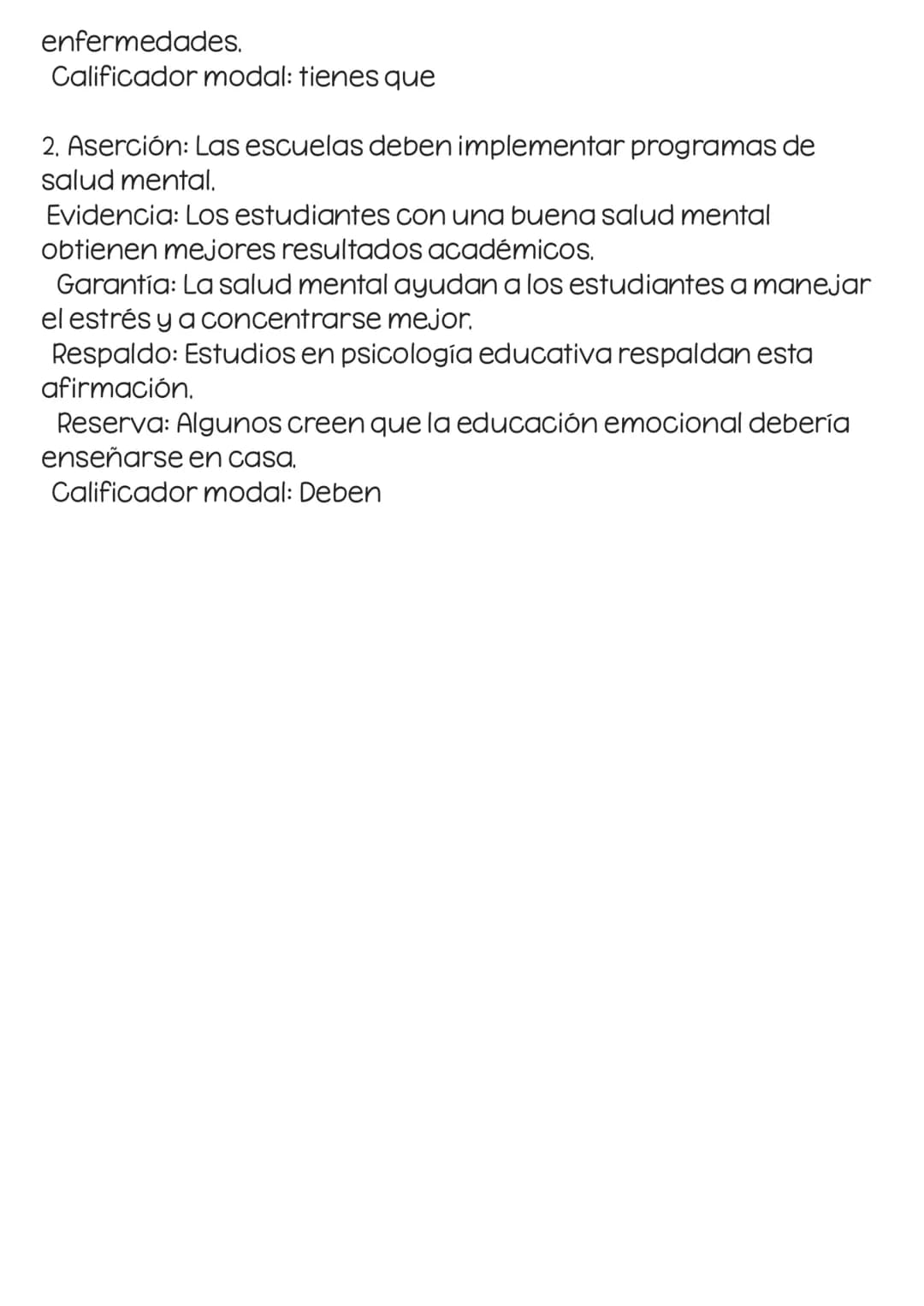 # Componentes del Modelo de Toulmin
1. Aserción: Es la conclusión o la tesis que se está defendiendo. Muestra el punto de vista sobre determ