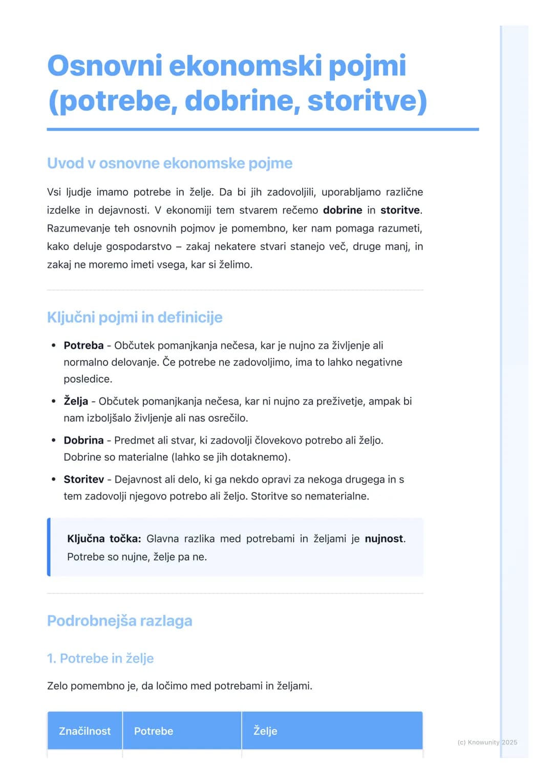 # Osnovni ekonomski pojmi
(potrebe, dobrine, storitve)
Uvod v osnovne ekonomske pojme
Vsi ljudje imamo potrebe in želje. Da bi jih zadovol