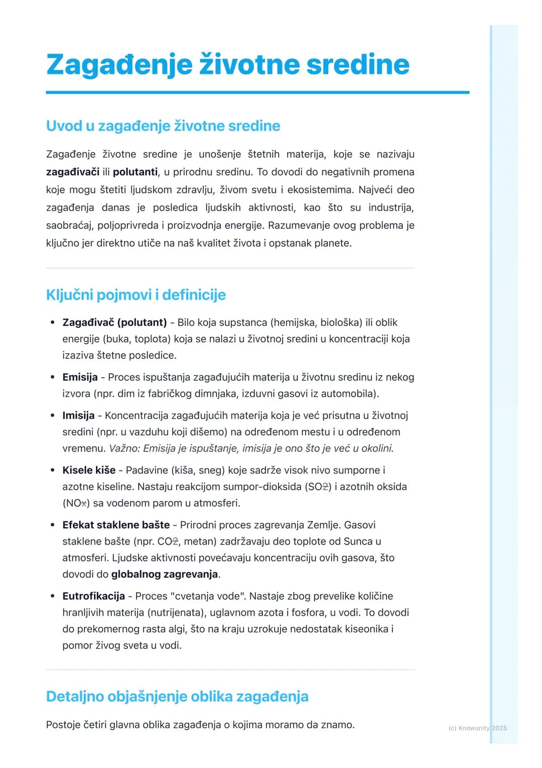 # Zagađenje životne sredine
Uvod u zagađenje životne sredine
Zagađenje životne sredine je unošenje štetnih materija, koje se nazivaju
zaga