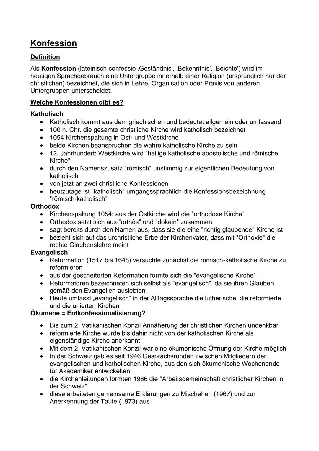 # Konfession
Definition
Als Konfession (lateinisch confessio, Geständnis',, Bekenntnis',, Beichte') wird im
heutigen Sprachgebrauch eine U