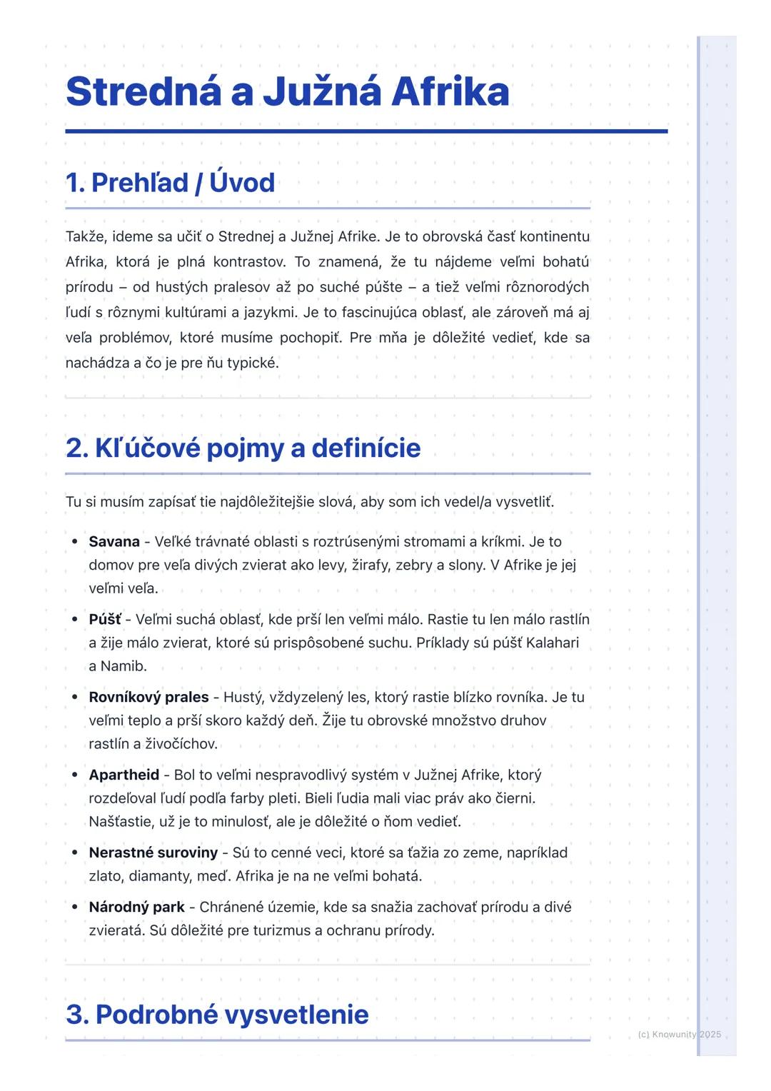 # Stredná a Južná Afrika
1. Prehľad / Úvod
Takže, ideme sa učiť o Strednej a Južnej Afrike. Je to obrovská časť kontinentu
Afrika, ktorá j