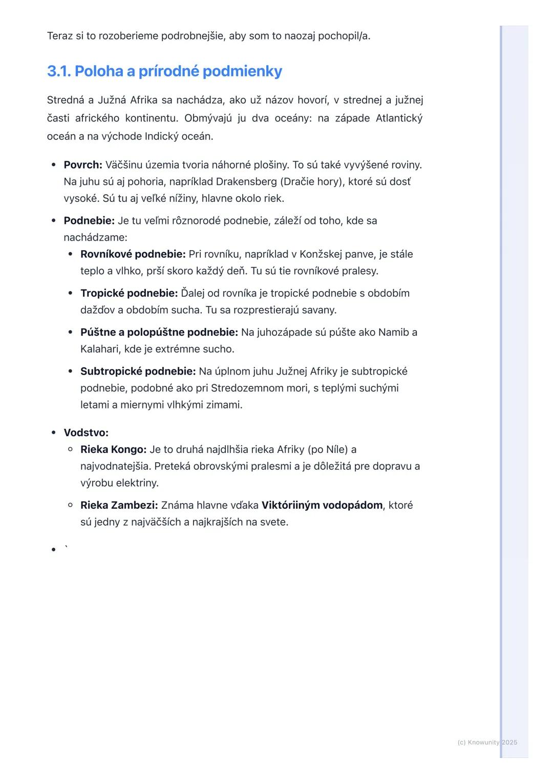 # Stredná a Južná Afrika
1. Prehľad / Úvod
Takže, ideme sa učiť o Strednej a Južnej Afrike. Je to obrovská časť kontinentu
Afrika, ktorá j