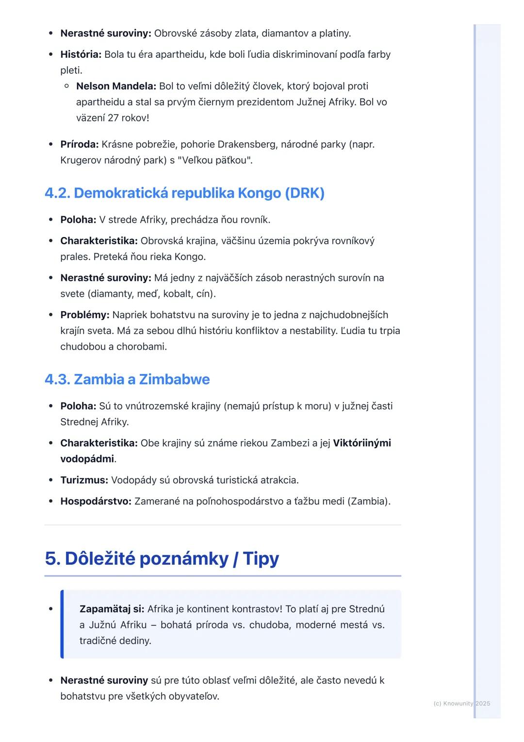 # Stredná a Južná Afrika
1. Prehľad / Úvod
Takže, ideme sa učiť o Strednej a Južnej Afrike. Je to obrovská časť kontinentu
Afrika, ktorá j