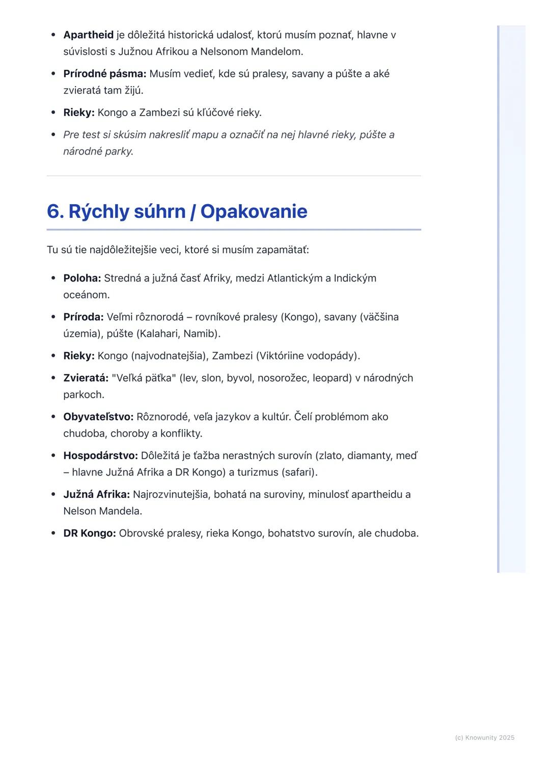 # Stredná a Južná Afrika
1. Prehľad / Úvod
Takže, ideme sa učiť o Strednej a Južnej Afrike. Je to obrovská časť kontinentu
Afrika, ktorá j