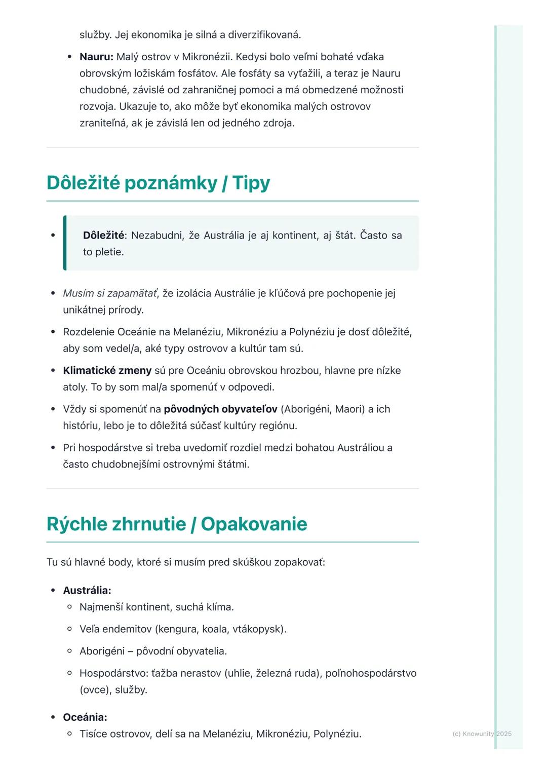 # Austrália a Oceánia
## Prehľad / Úvod
Takže, ideme sa pozrieť na Austráliu a Oceániu. Je to obrovský a veľmi
zaujímavý región, ktorý zah