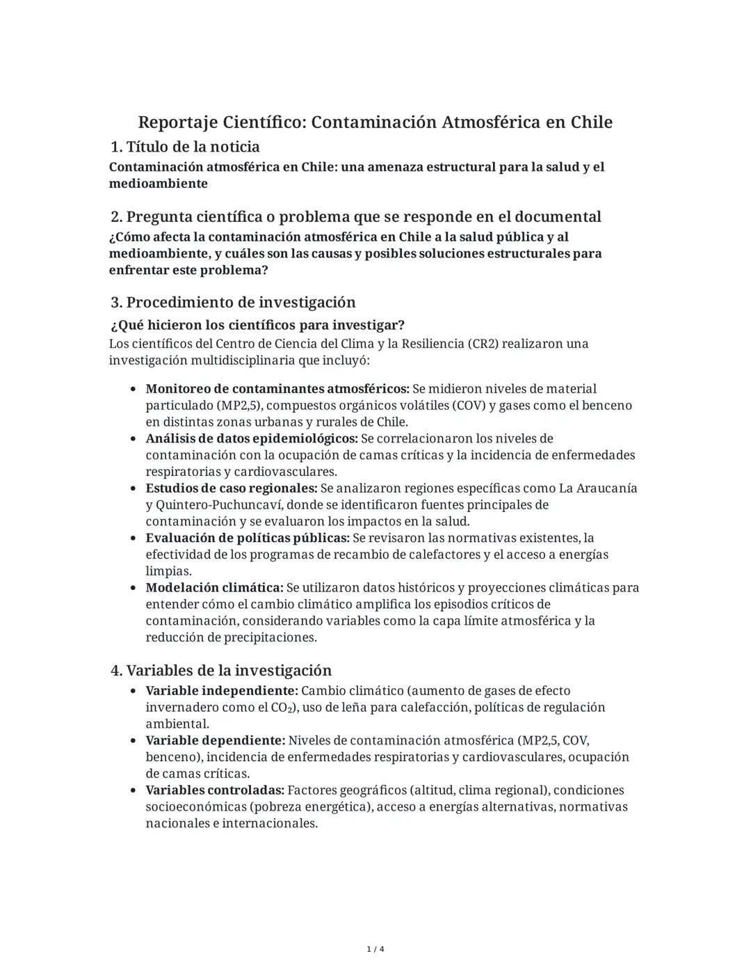 Reportaje Científico: Contaminación Atmosférica en Chile
1. Título de la noticia
Contaminación atmosférica en Chile: una amenaza estructural