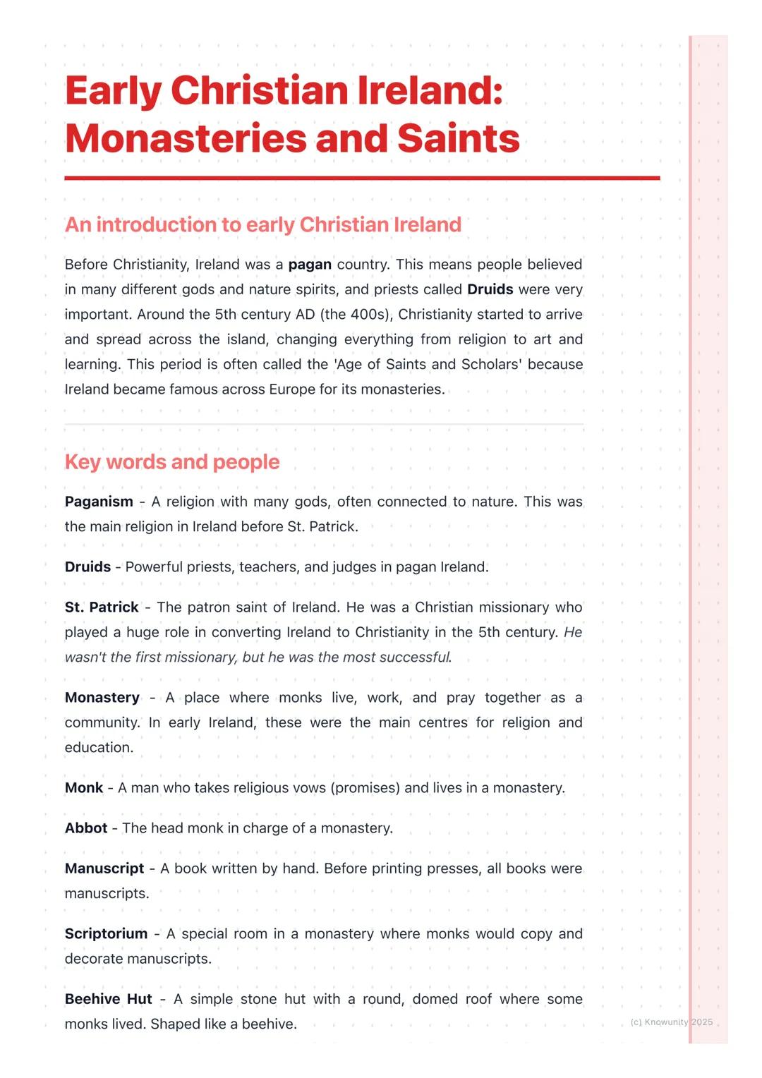 # Early Christian Ireland:
# Monasteries and Saints
An introduction to early Christian Ireland
Before Christianity, Ireland was a pagan co