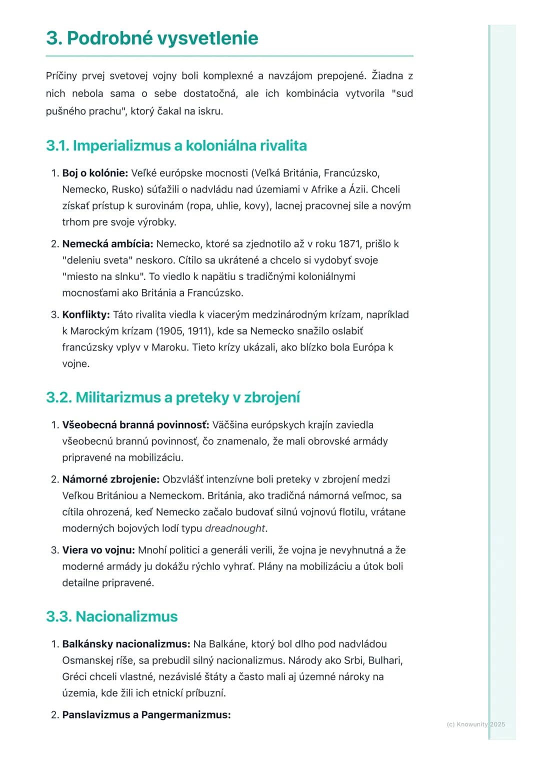 # Príčiny a predpoklady vojny
## 1. Úvod do témy
Prvá svetová vojna, ktorá začala v roku 1914, nebola náhodná udalosť. Bola to
výsledok dl