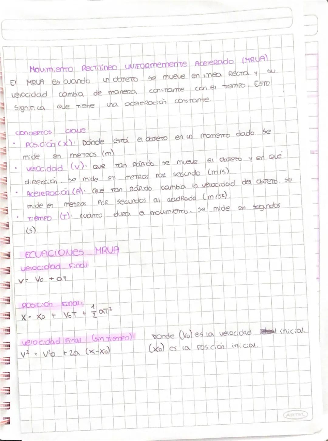 Movimiento Rectilineo UNIFORMemente Acelerado (MRUA).
E MRUA es cuando un dareto se mueve en linea Recта у su
velocidad cambia de manera con
