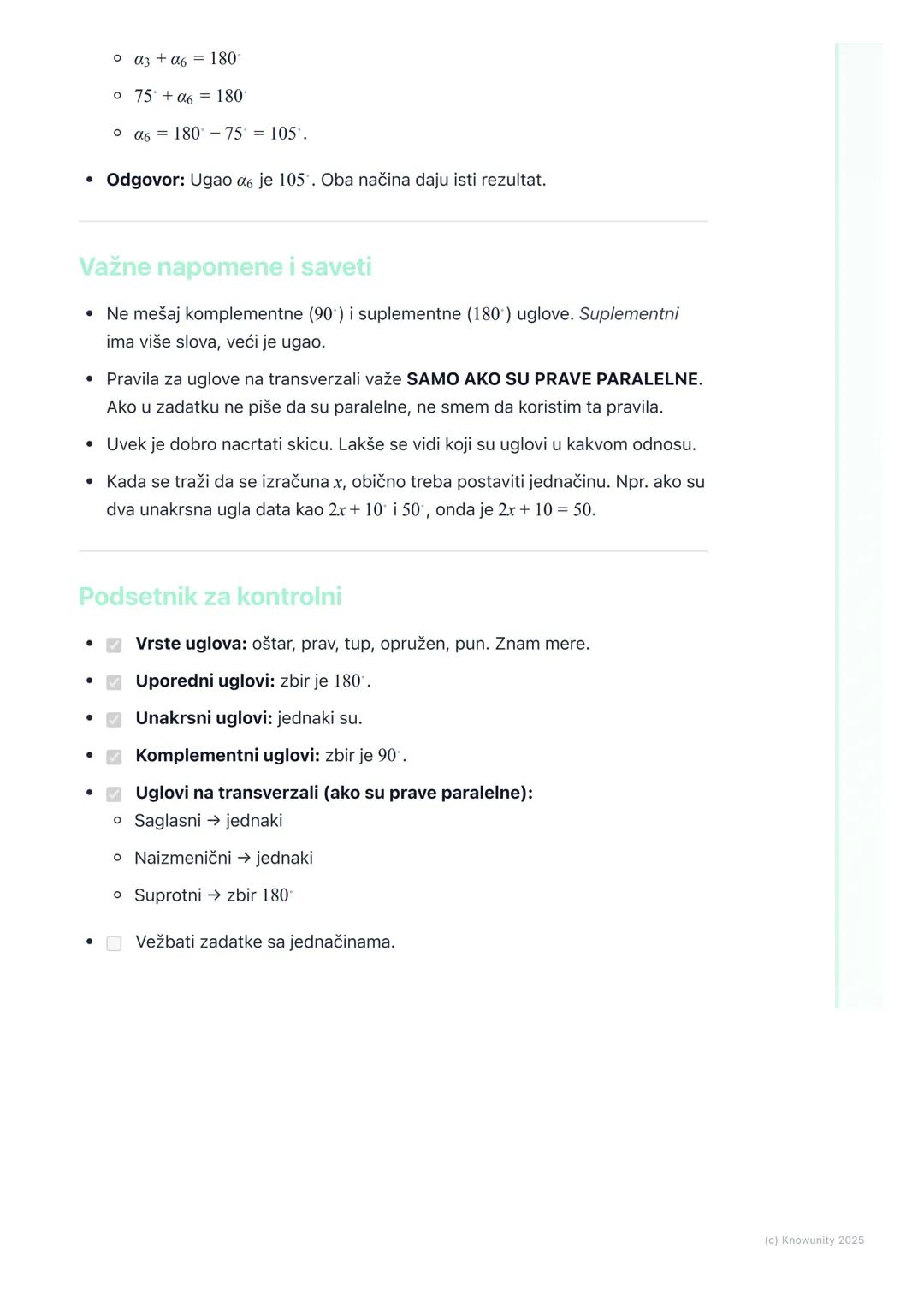 # Ugao
Uvod u uglove
Ugao je deo ravni ograničen sa dve poluprave koje imaju zajedničku početnu
tačku. Te poluprave se zovu kraci ugla, a