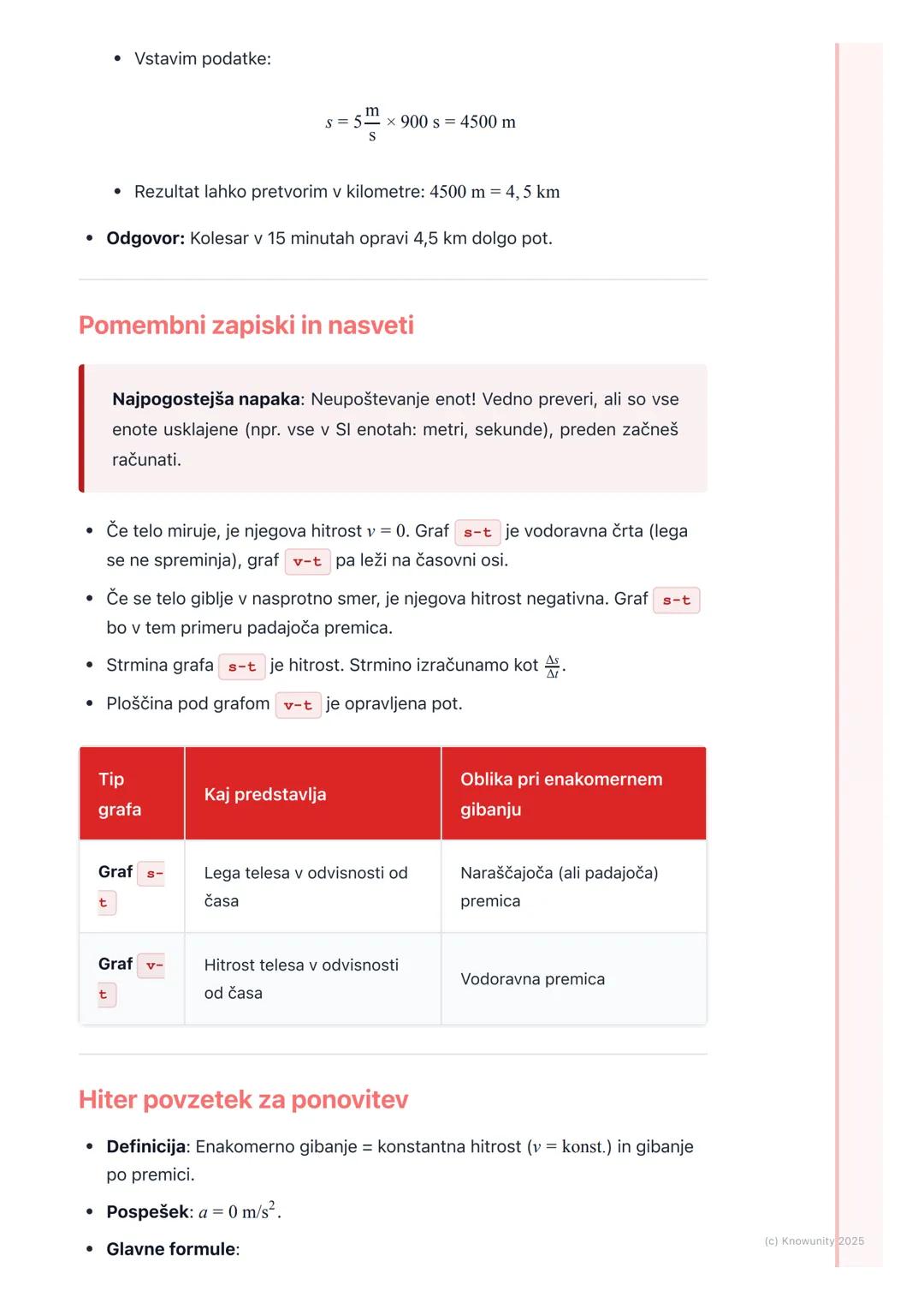 # 2.3. Enakomerno gibanje
Kaj je enakomerno gibanje?
To je najenostavnejša oblika gibanja. Telo se giblje enakomerno, če v enakih
časovnih