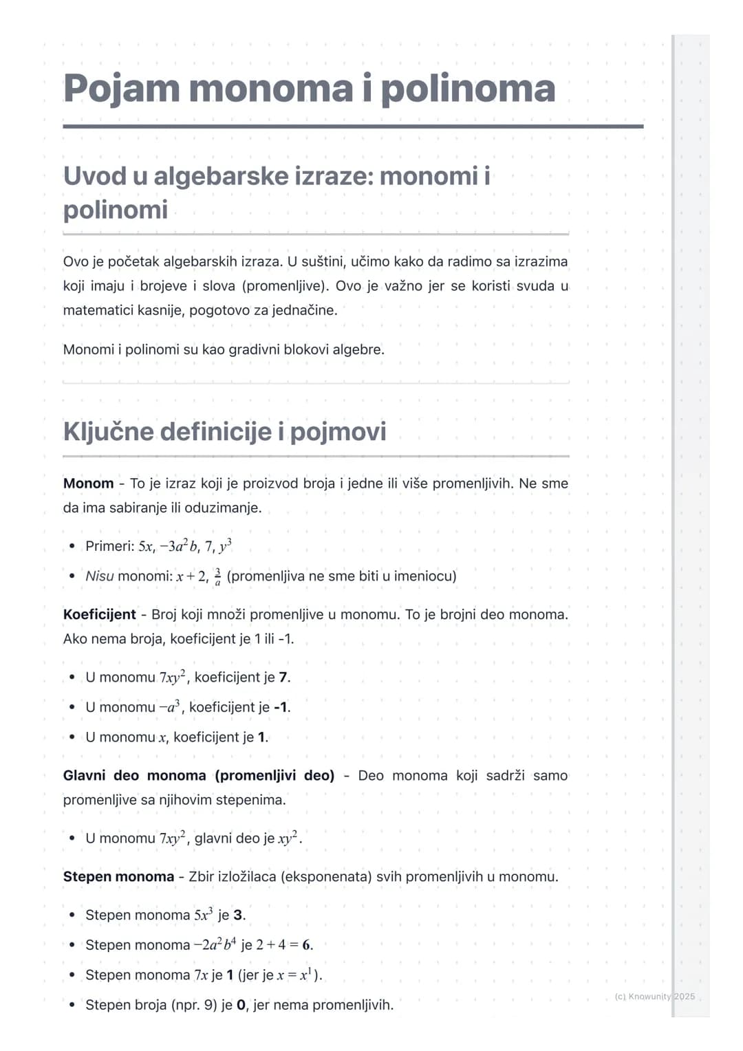 # Pojam monoma i polinoma
Uvod u algebarske izraze: monomi i
polinomi
Ovo je početak algebarskih izraza. U suštini, učimo kako da radimo s