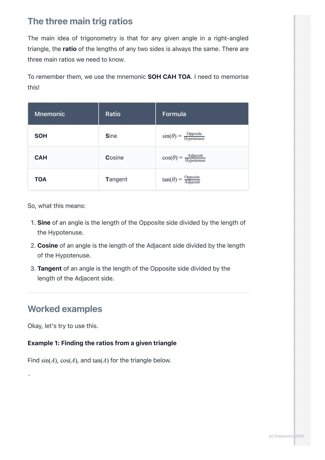 # Introduction to Trigonometric
Ratios
What is trigonometry about?
Trigonometry (or 'trig') is all about the relationship between the angl