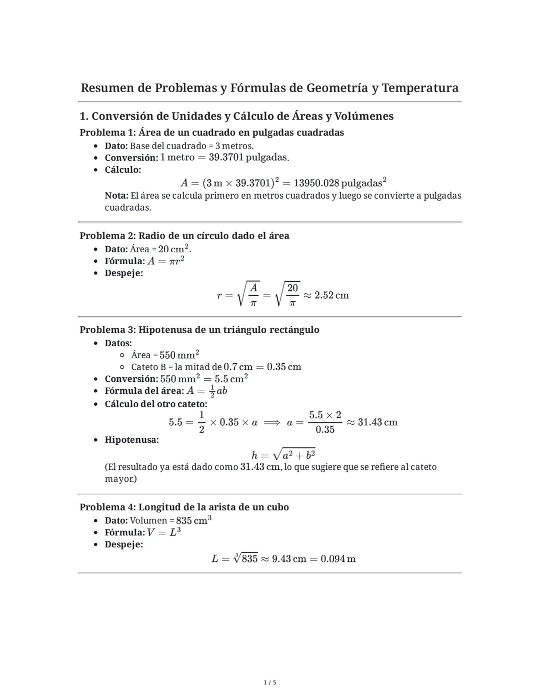 Geometría y Conversión de Unidades