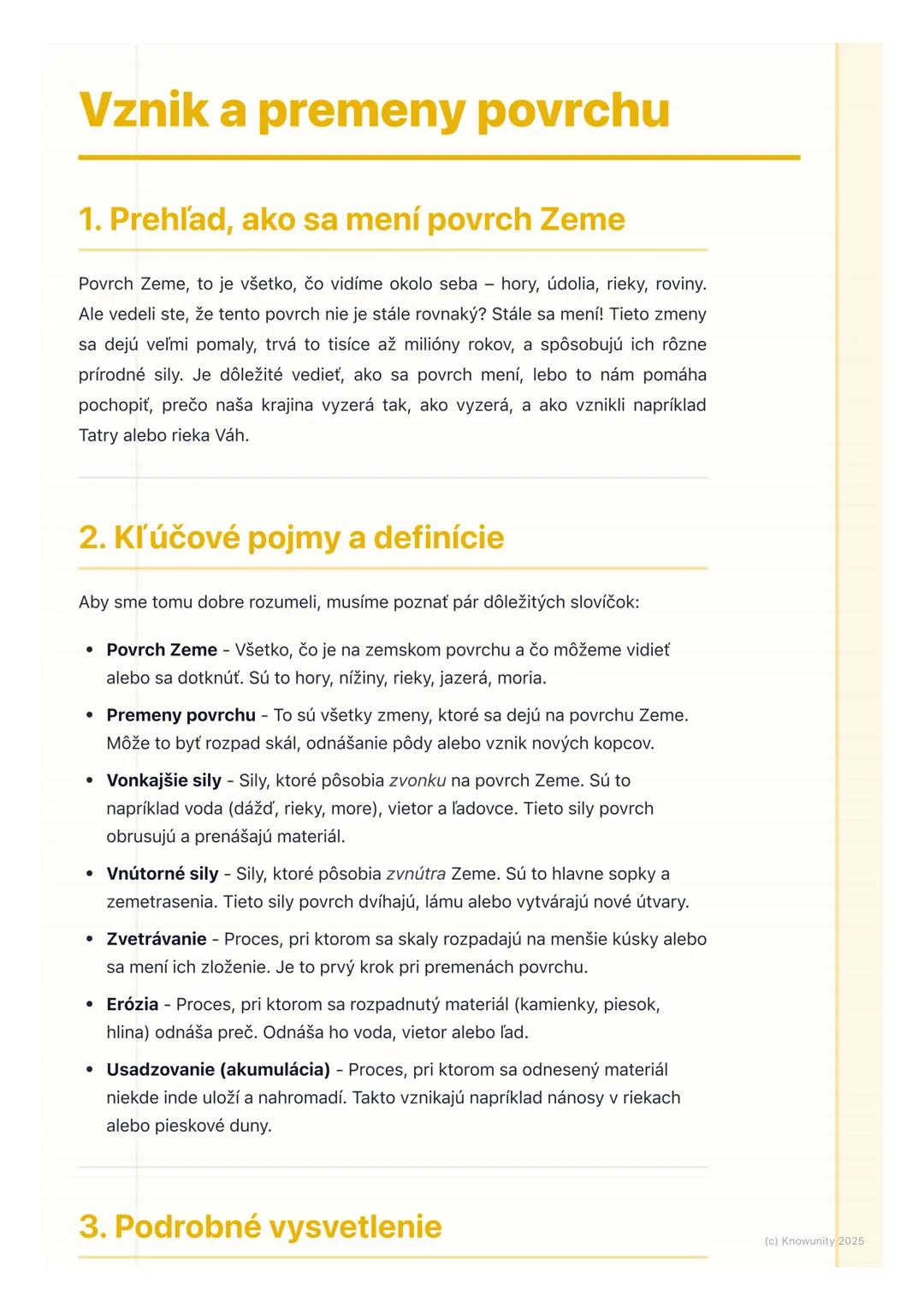 # Vznik a premeny povrchu
1. Prehľad, ako sa mení povrch Zeme
Povrch Zeme, to je všetko, čo vidíme okolo seba hory, údolia, rieky, roviny.