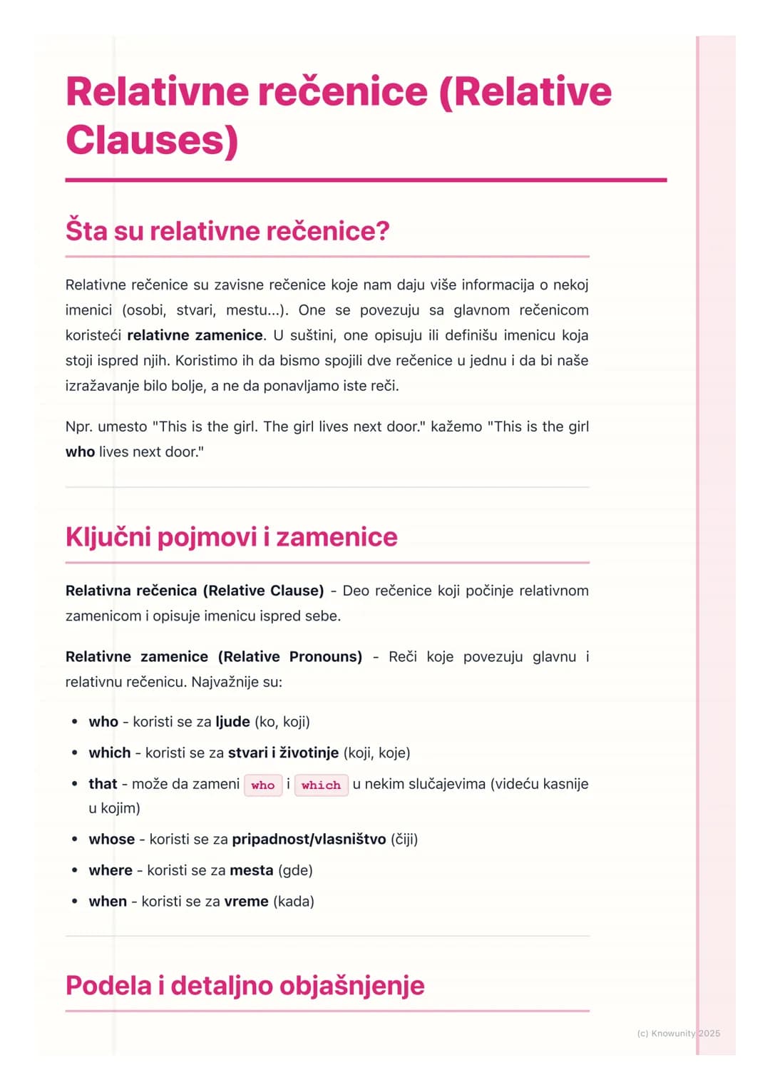 # Relativne rečenice (Relative
Clauses)
Šta su relativne rečenice?
Relativne rečenice su zavisne rečenice koje nam daju više informacija o