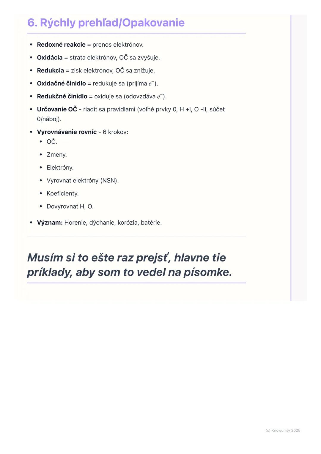 # Redoxné reakcie
1. Prehľad oxidačno-redukčných reakcií
Redoxné reakcie sú super dôležitá téma v chémii, lebo sa s nimi stretávame
všade