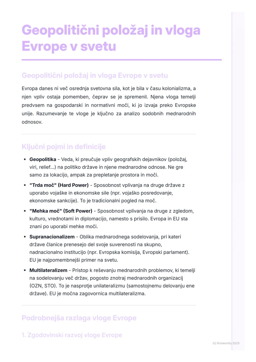 # Geopolitični položaj in vloga
Evrope v svetu
Geopolitični položaj in vloga Evrope v svetu
Evropa danes ni več osrednja svetovna sila, ko