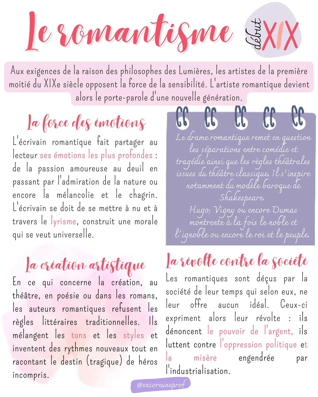 # Le romantisme XX
Aux exigences de la raison des philosophes des Lumières, les artistes de la première
moitié du XIXe siècle opposent la f