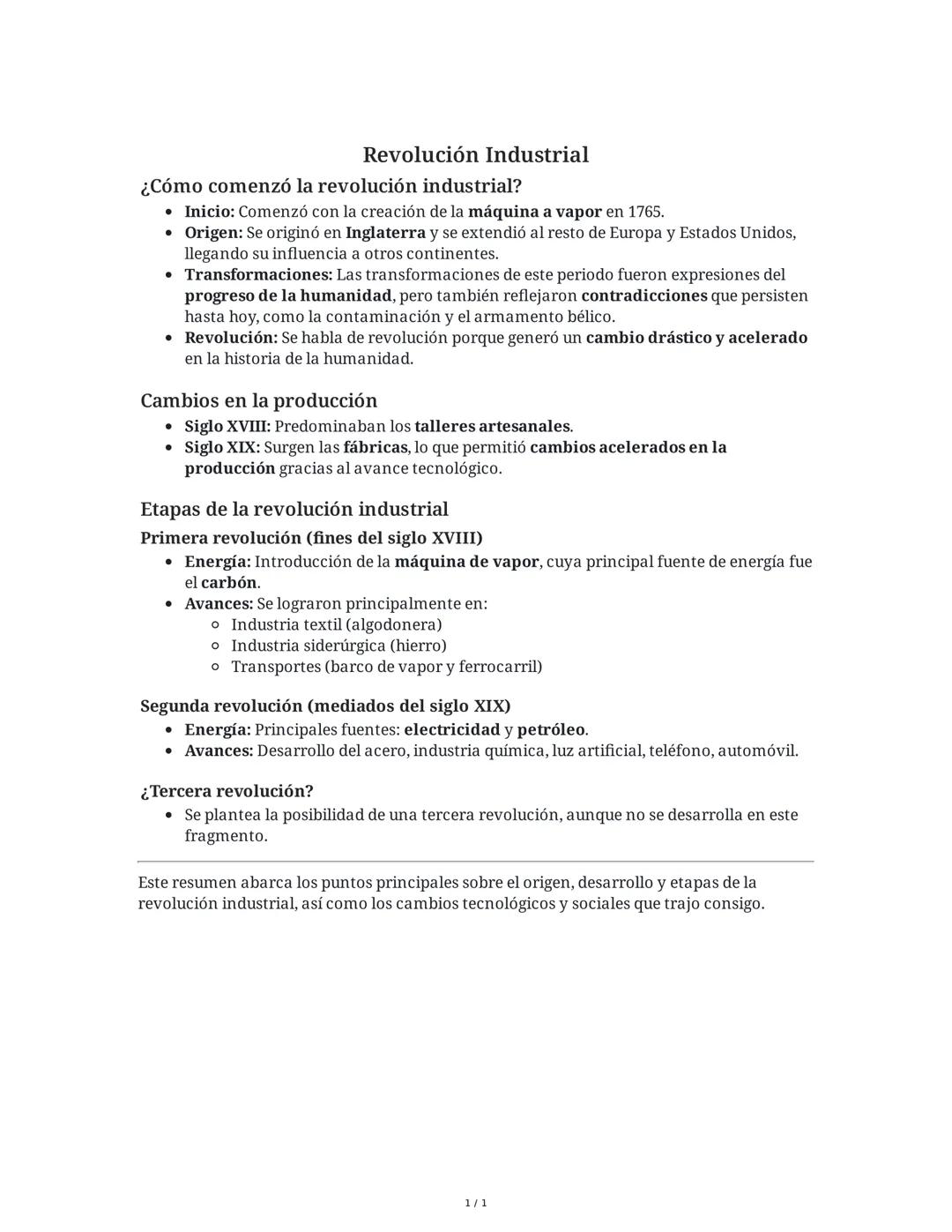 Revolución Industrial
¿Cómo comenzó la revolución industrial?
• Inicio: Comenzó con la creación de la máquina a vapor en 1765.
• Origen: Se