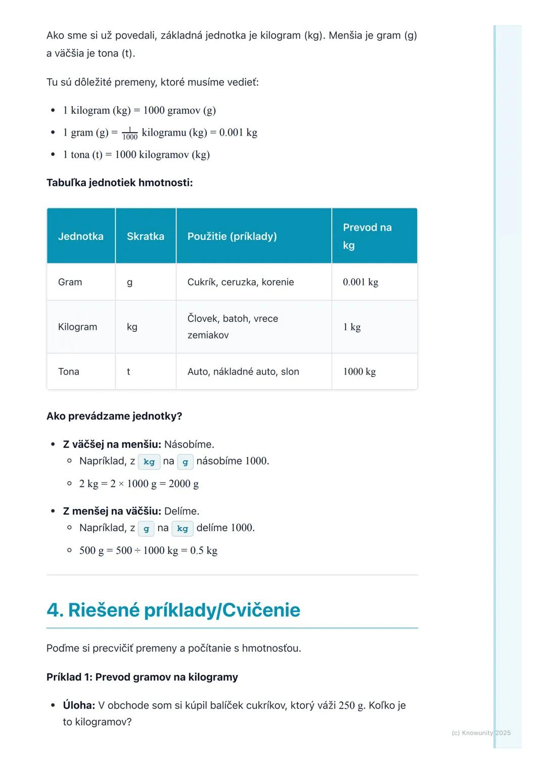 # Meranie hmotnosti
## 1. Úvod k meraniu hmotnosti
Dnes si zopakujeme, čo je to hmotnosť a ako ju meriame. Je to dôležité, lebo
hmotnosť s