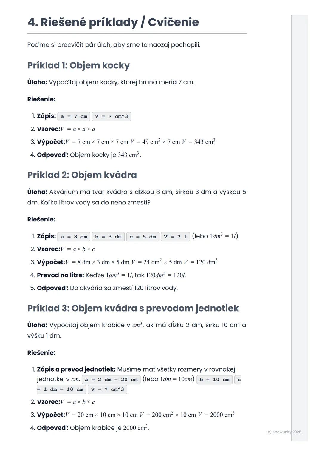# Objem kocky a kvádra
1. Prehľad objemu kocky a kvádra
Ahoj! Dnes si zopakujeme, ako vypočítať objem kocky a kvádra. Je to
dôležité, lebo