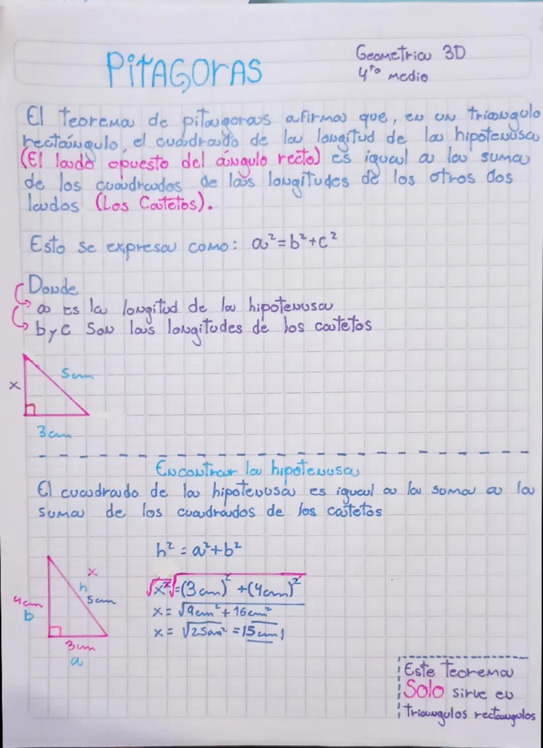# Pitagoras
Geometricu 3D
4to medio
El teorema de pitagoras afirmo que, en un triangulo
rectangulo, el cuadrado de la longitud de la hipoten