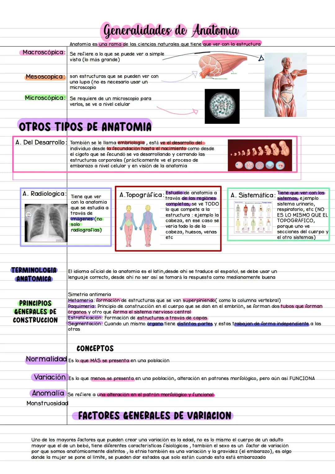# Generalidades de Anatomía
Anatomía es una rama de las ciencias naturales que tiene que ver con la estructura
Macroscópica: Se refiere a lo