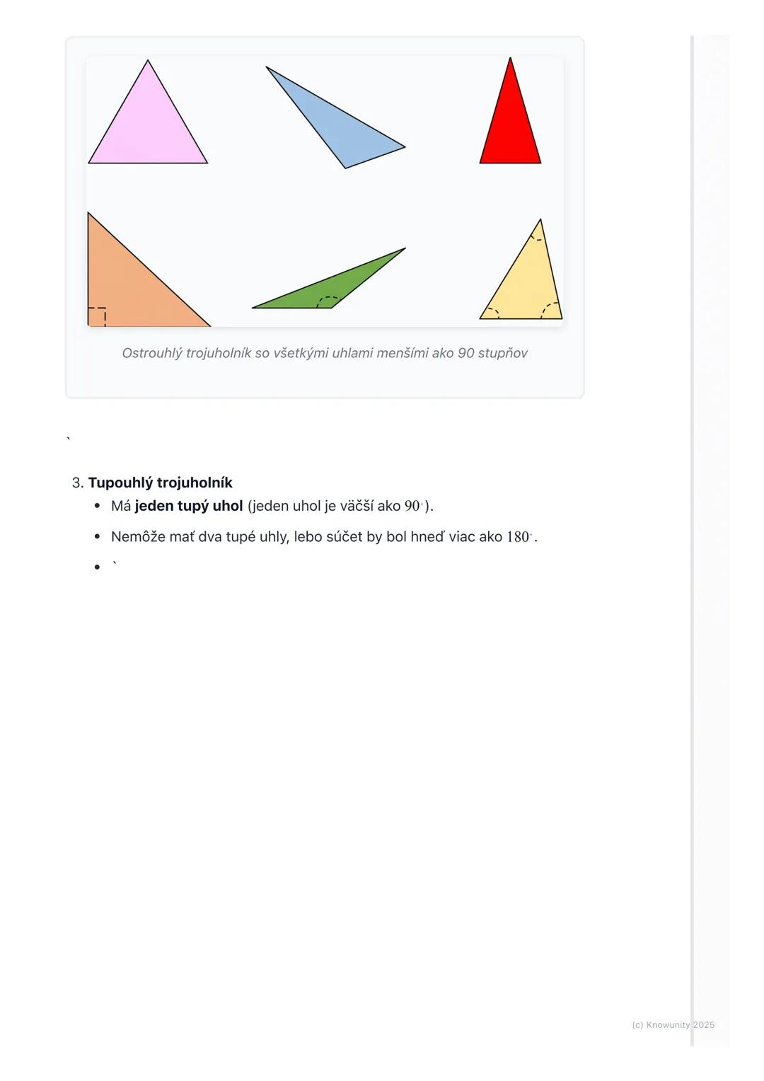 # Trojuholník - základné pojmy
1. Prehľad trojuholníkov
Trojuholník je jeden z najzákladnejších tvarov v geometrii. Stretávame sa s ním
vš