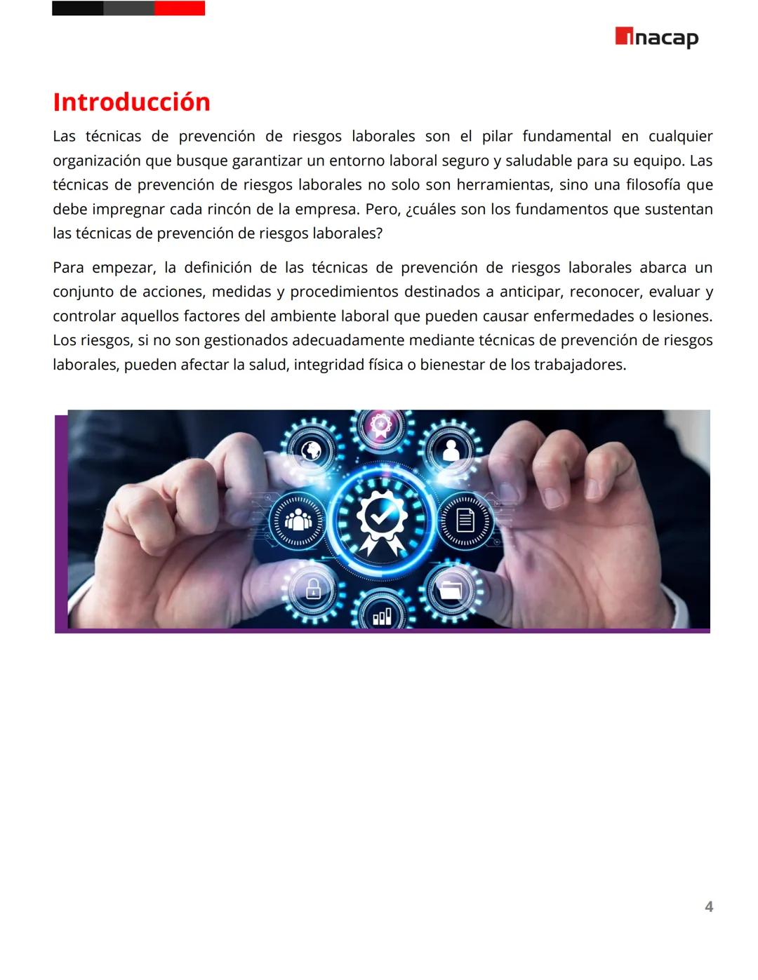 # Técnicas analíticas, inspecciones y observación de seguridad
Lectura
Inacap # Introducción
Las técnicas de prevención de riesgos labora