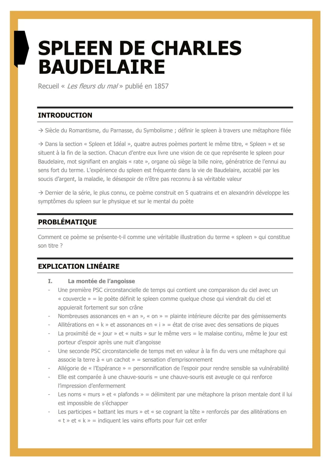 # SPLEEN DE CHARLES
BAUDELAIRE
Recueil <<< Les fleurs du mal » publié en 1857
INTRODUCTION
→ Siècle du Romantisme, du Parnasse, du Symboli