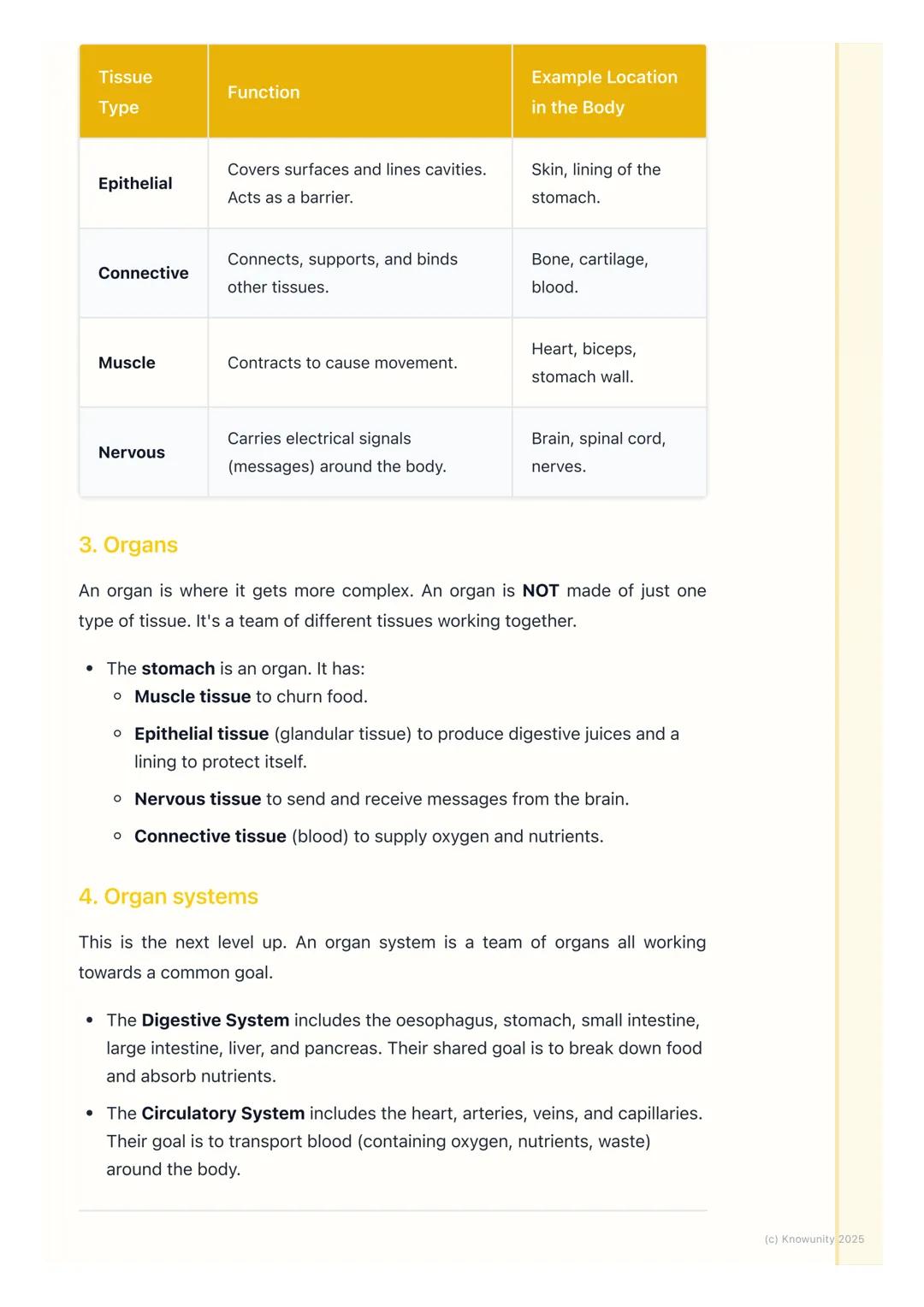 # Tissues, Organs, and Systems
## How our bodies are organised
All living things, including us, are highly organised. It's not just a rand