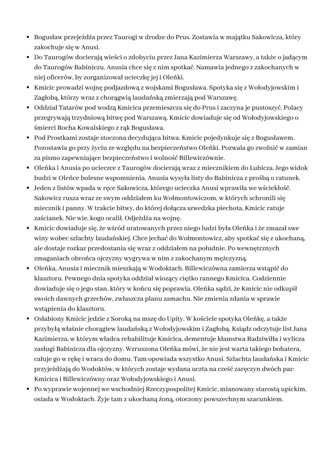 <p>Testament Herakliusza Billewicza, dziad Aleksandry, mówi o decyzji, że Oleńka ma zostać żoną Andrzeja Kmicica, który dziedziczy majątek,