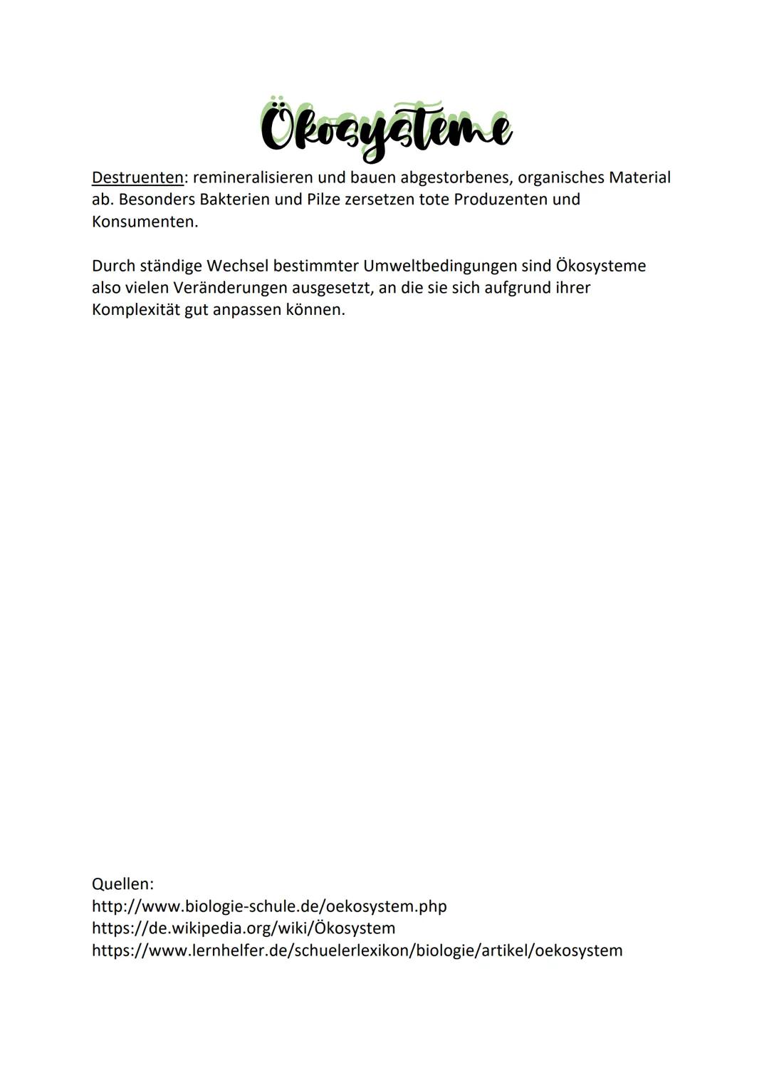 # Ökosysteme
Ökosystem (oikos = Haus; systema = verbunden)
* Verbindung zwischen Biotop und Biozönose
Biotope (bios = Leben; topos = Ort