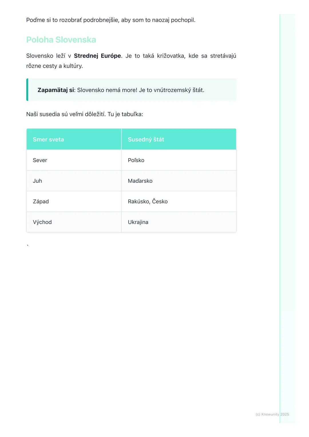 # Slovensko - naša vlasť v
európskom kontexte
1. Prehľad našej vlasti v Európe
Ahojte! Pripravujem si poznámky na písomku z Geografie o Sl