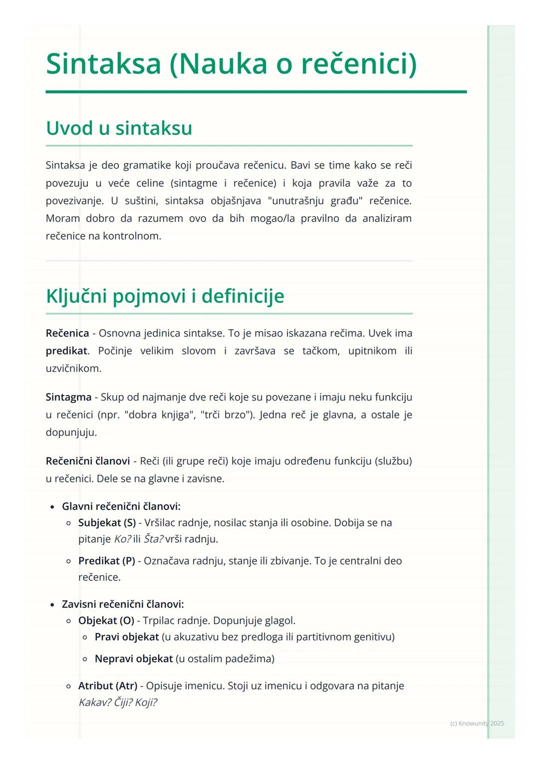 # Sintaksa (Nauka o rečenici)
Uvod u sintaksu
Sintaksa je deo gramatike koji proučava rečenicu. Bavi se time kako se reči
povezuju u veće