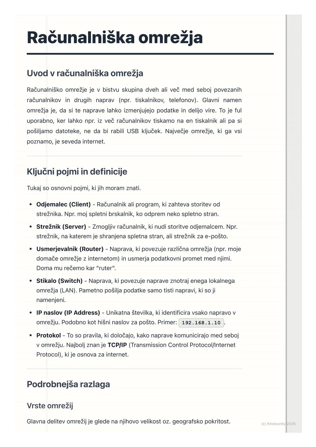 # Računalniška omrežja
Uvod v računalniška omrežja
Računalniško omrežje je v bistvu skupina dveh ali več med seboj povezanih
računalnikov