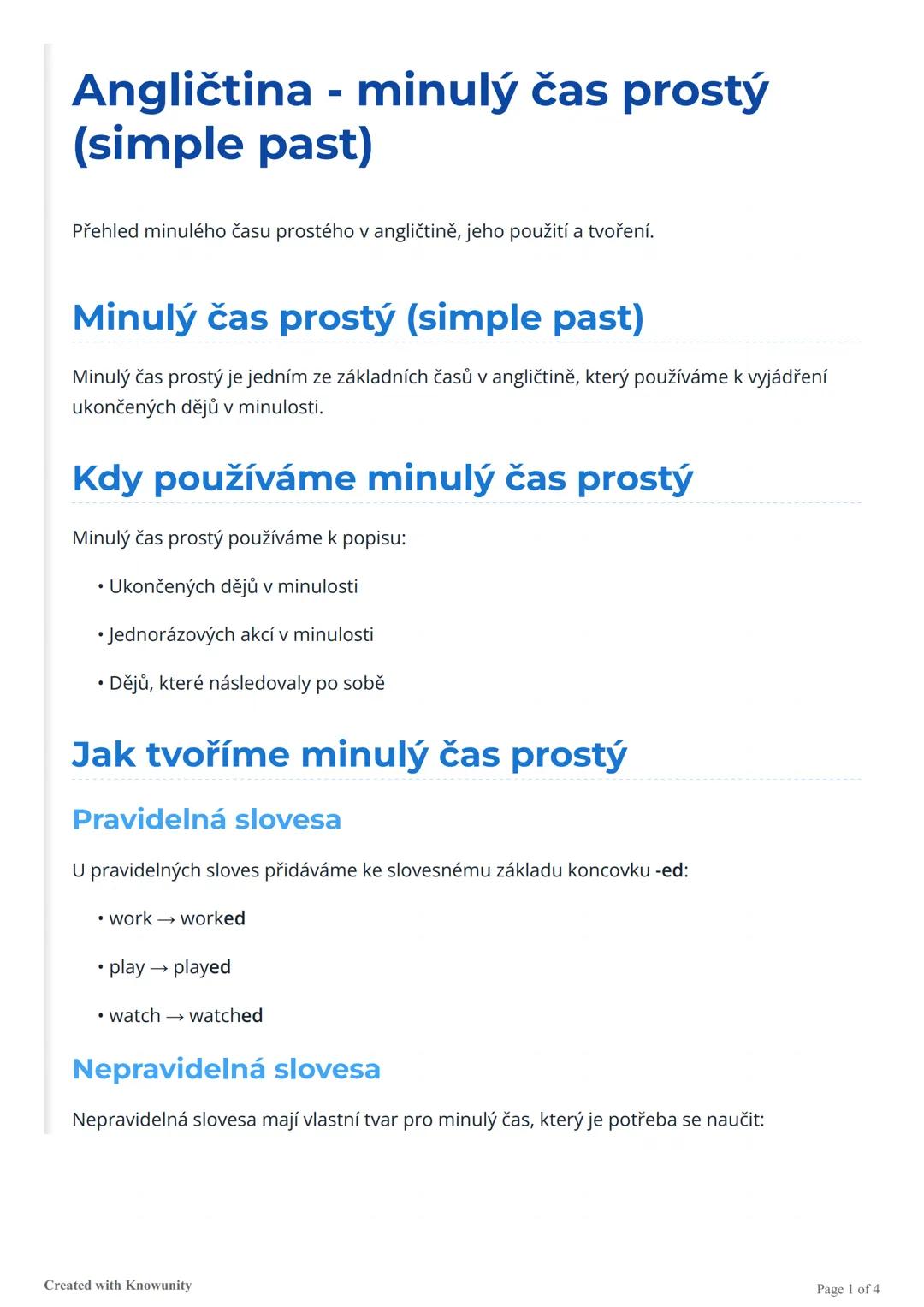 # Angličtina - minulý čas prostý
(simple past)
Přehled minulého času prostého v angličtině, jeho použití a tvoření.
# Minulý čas prostý (s