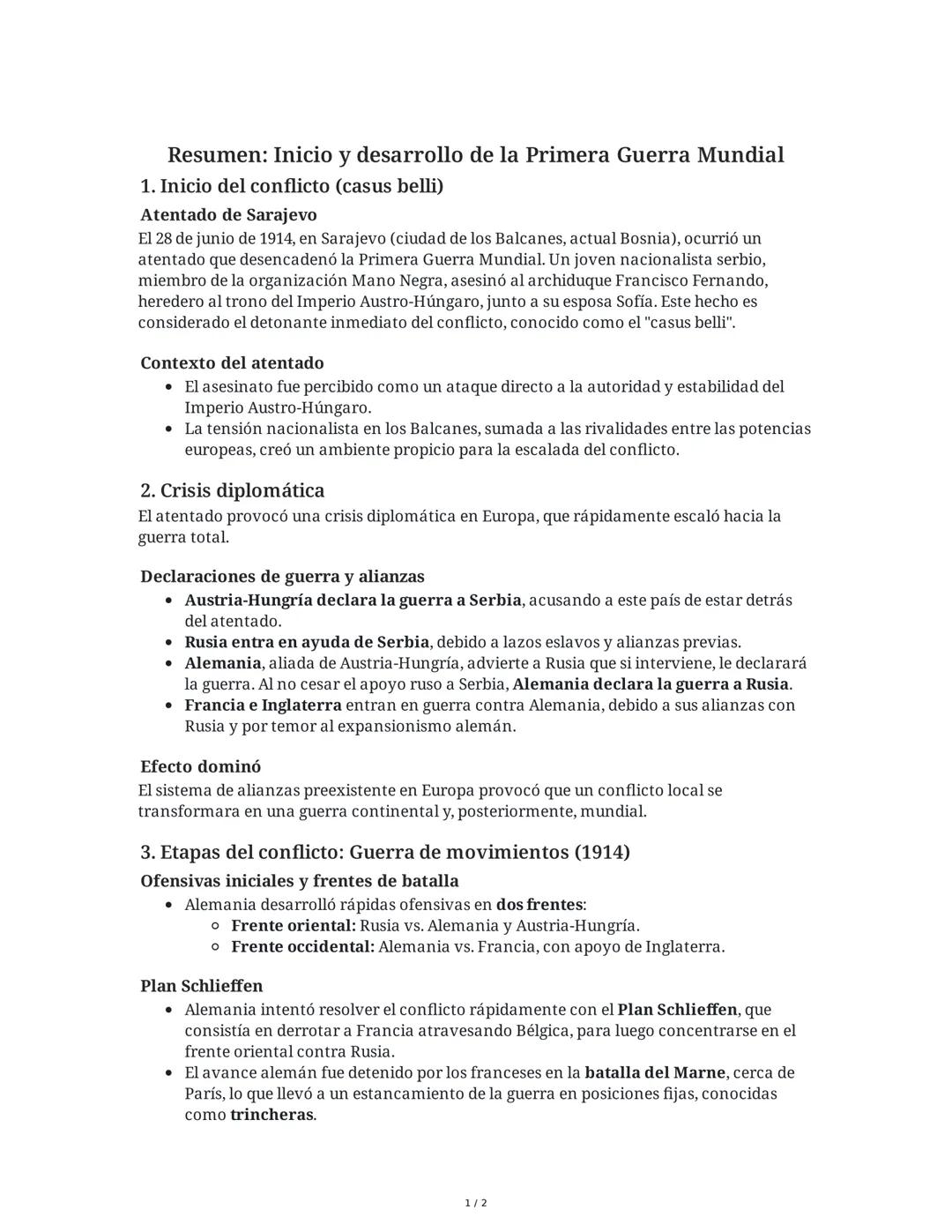 Inicio de la Primera Guerra Mundial