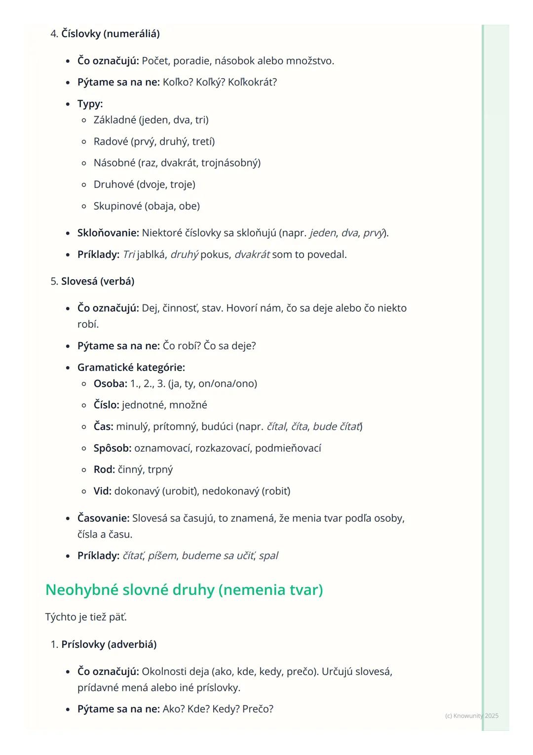 # Slovné druhy
1. Prehľad a úvod
Takže, ideme si zopakovať slovné druhy. Je to super dôležité, lebo nám to
pomáha rozumieť, ako funguje ná