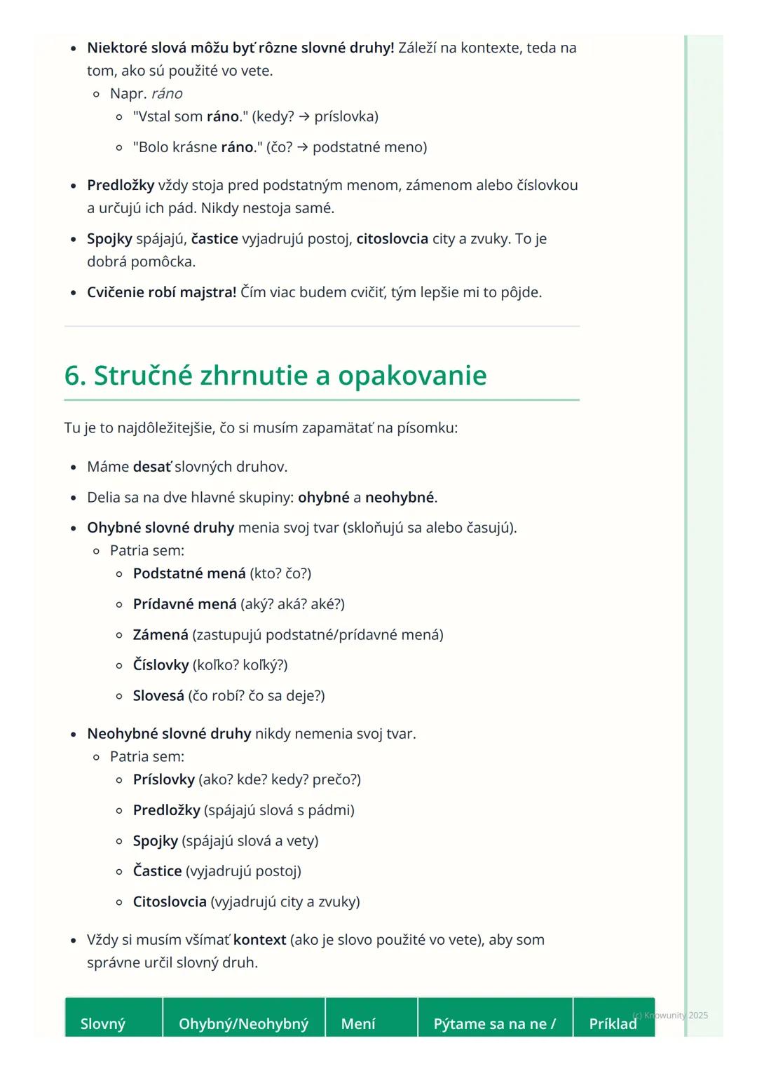 # Slovné druhy
1. Prehľad a úvod
Takže, ideme si zopakovať slovné druhy. Je to super dôležité, lebo nám to
pomáha rozumieť, ako funguje ná